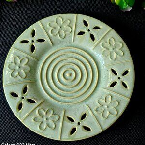 JKL marked green cut-work ceramic 7.5" plate